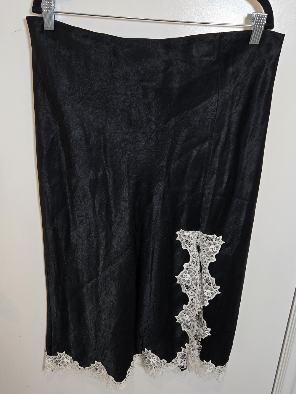 J. Crew Black Slip Skirt with White Lace Trim